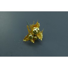 Gold Glittered Wreath Pick With Holly Leaves, Cedar Sprigs and 5 Round Balls (Lot of 12 Picks) SALE ITEM